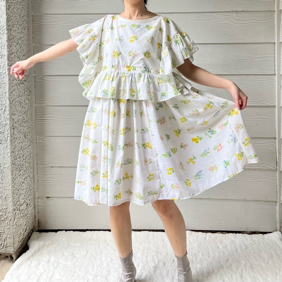 Handmade Vintage Utica Botanical Floral Ruffled Dress SKU 02211 - Picture 15 of 16